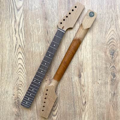 Stratocaster Compatible Pro Roasted Flame Maple and Rosewood Guitar Neck Unfinished Paddle Headstock image 1