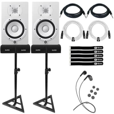 Yamaha HS5W 5" Powered Studio Reference Monitor Speakers White Pair w Stands