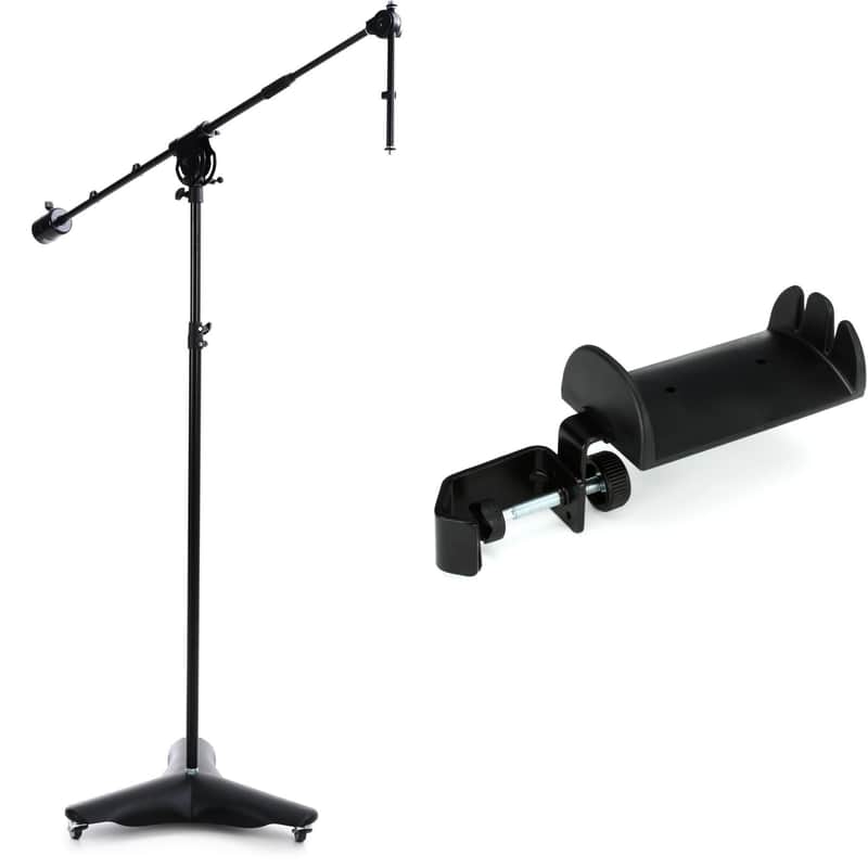 K&M 21430 Mobile Overhead Microphone Stand with Headphones Holder image 1