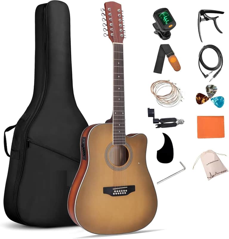 12 String Acoustic Electric Guitar, Full Size 42" Twelve String Guitar Bundle 4-Band EQ Electroacoustic Set Beginner Intermediate Adults, Bag, Picks, Capo, Cable, Strap (Brown, 42 Inch) image 1