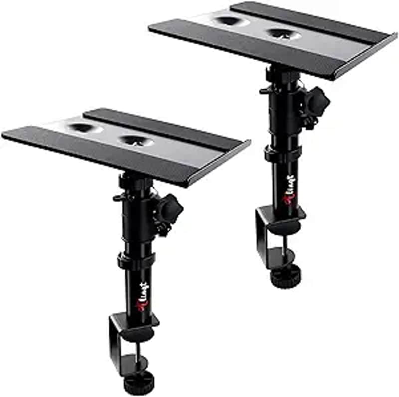 Studio Monitor and Speaker Stand Pair, Clamp-on Desk Speaker Stand, 9.5"x 8.9" Metal Tray, -10° to +10° Tilt Angle, Fits for Wide Range of Monitor Speakers, Bookshelf Speakers, Laptops. image 1