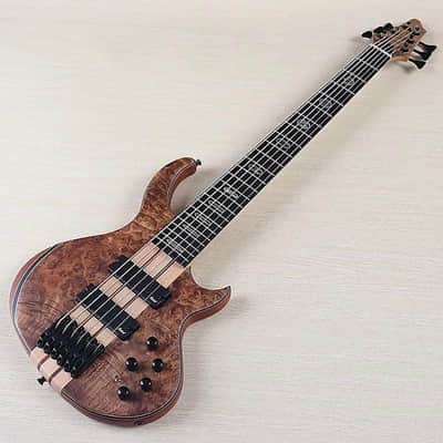 Custom 6 String Electric Bass Burl Wood Top Okoume Wood Body, Maple Neck Through, Rosewood Fingerboard image 8