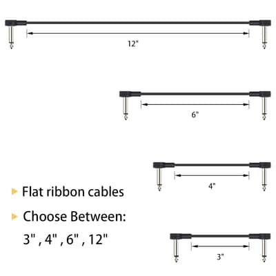 6 Inch Guitar Patch Cables 4 Pack, 1/4" TS Right Angle Effect Pedal Flat Cables, Pedal Board Patch Cables, Black image 5