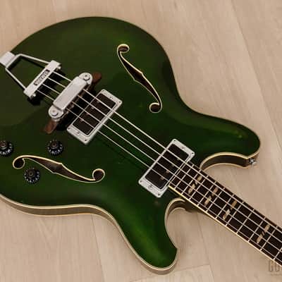 1968 Yamaha SA-70 Vintage Hollowbody Short Scale Bass Dark Green w/ Case image 8