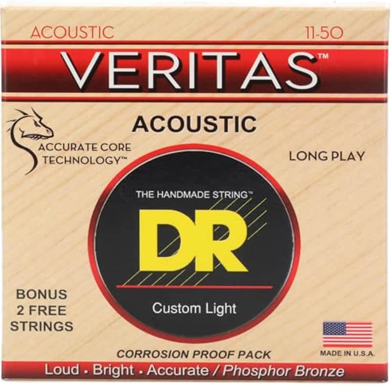 DR Strings VERITAS™ - Uncoated, Accurate Core Technology Acoustic Guitar Strings: Custom Light 11-50 image 1
