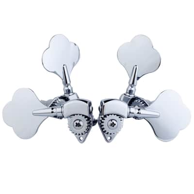 Guyker Open Frame Electric Bass Machine Head (2R + 2L) - 1:20 Ratio Gear Tuners Tuning Key Pegs - chrome image 2