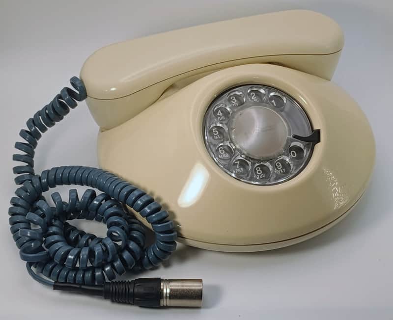 Custom Lo-Fi Telephone Microphone - NT Dawn ‘Pancake’ ‘Donut’ 1970’s Phone Mic - Beige/Blue w/ Base image 1