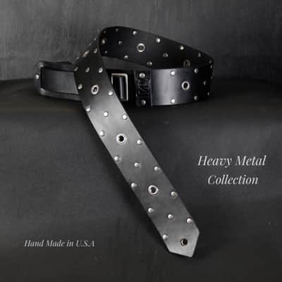 Studded Leather Guitar Strap. 47” to 54” Adjustable. 2.5” wide BLACK image 2