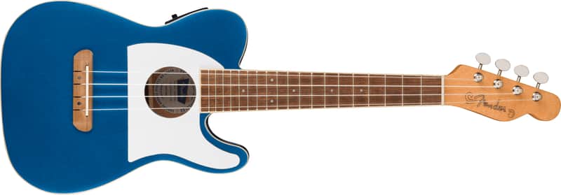 Fender Fullerton Tele Uke Walnut FB White Pickguard Lake Placid Blue