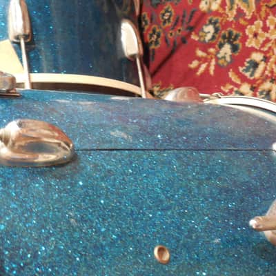 VINTAGE 1960s PEARL 4 pc BLUE SPARKLE DRUM KIT WITH HARDWARE (ALL ORIGINAL) image 8