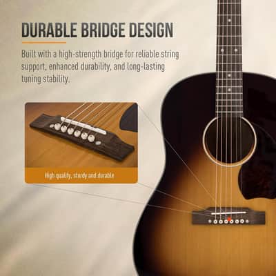 Acoustic Guitar, A-grade Solid Spruce Top, Sunburst Mahogany Body for Beginners Adults Students and Live Performances, Warm Tone and Stable Intonation image 4