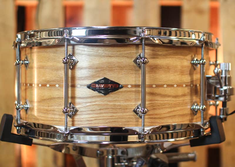 Craviotto 6.5x14 Custom Shop 10-Lug Oak Satin Oil w/ Cherry Inlay Snare Drum image 1
