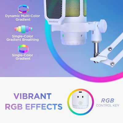Gaming Usb Microphone, Noise Cancellation Condenser Mic With Mute, Gain, Rgb Indicator, Boom Arm Stand For Streaming, Podcast, Twitch, Youtube, Discord, Pc, Computer, Ps4, Ps5, Mac, White image 5