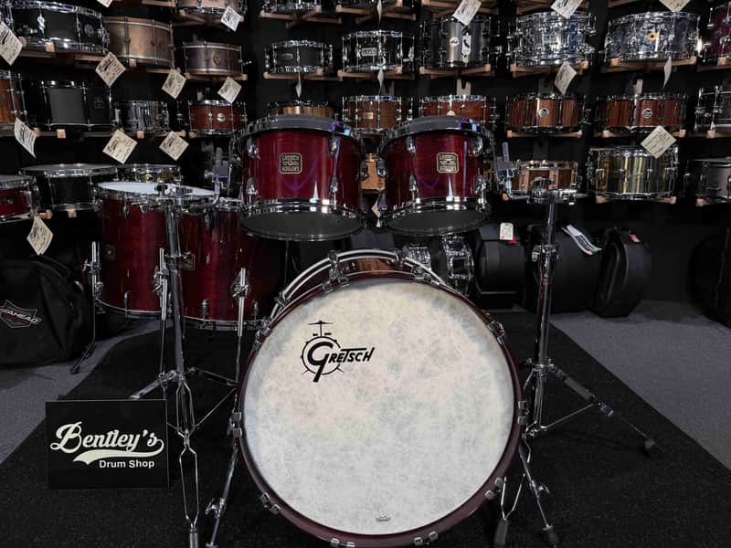 ~BENTLEY'S EXCLUSIVE~ Gretsch USA Custom 5-Piece 10/12/14/16/22 Drum Kit Set in Walnut Gloss Lacquer with Square Badges image 1