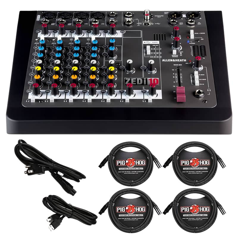 Allen & Heath AH-ZEDi-10 Hybrid Compact Audio Mixer/USB Interface Bundle w/ 4-Pack Pig Hog PHM15 Mic Cable, Power Cable, USB Cable & Liquid Audio Polishing Cloth image 1