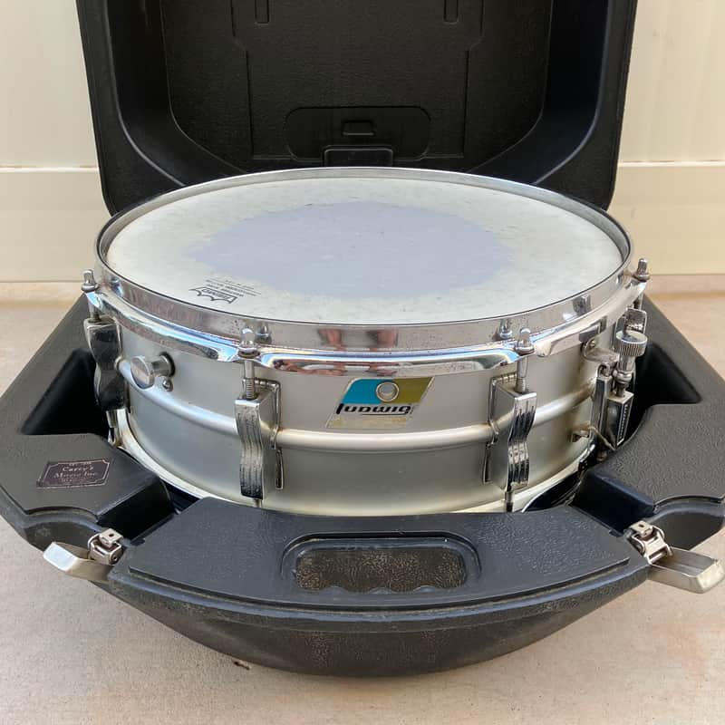 Ludwig No. 404 Acrolite 5x14" 8-Lug Aluminum Snare Drum with Pointed Blue/Olive Badge
