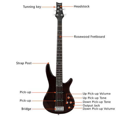 Glarry GIB Electric 5 String Bass Guitar Full Size Bag Strap Pick Connector Wrench Tool 2020s - Earth Brown image 18