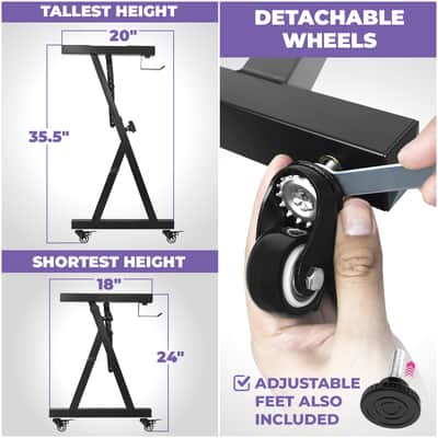Liquid Stands Z-Style Adjustable Height Piano Keyboard Stand with Straps, Headphone Holder & Wheels - Fits 54-88 Key Electric Pianos (Black) image 3