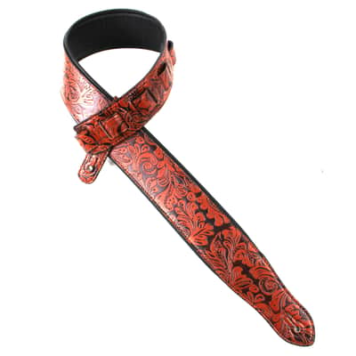 Walker And Williams G-970 Bourbon Brown Embossed Western Floral Strap with Padded Glove Leather Back image 1