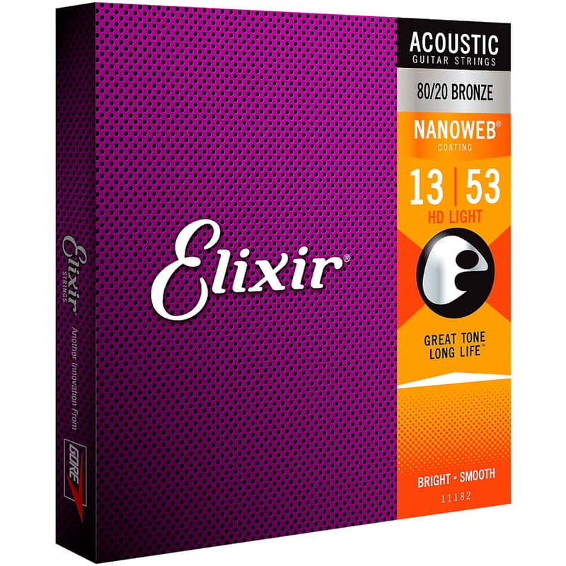 Elixir Strings 11182 Nanoweb 80/20 Acoustic Guitar Strings - .013-.053 HD image 1