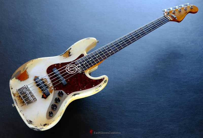 Fender Deluxe Active Jazz Bass V Vintage White on Sunburst Heavy Relic Aged image 1