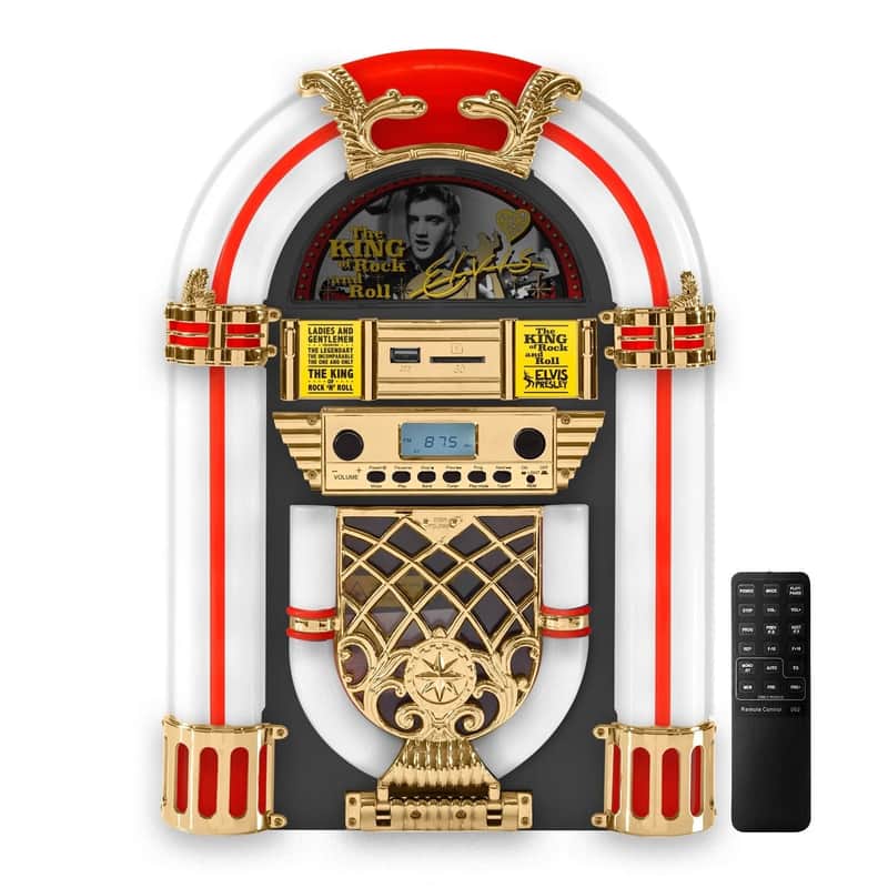 Elvis Presley Mini Jukebox – CD Player, Bluetooth Speaker, FM Radio, USB/SD image 1