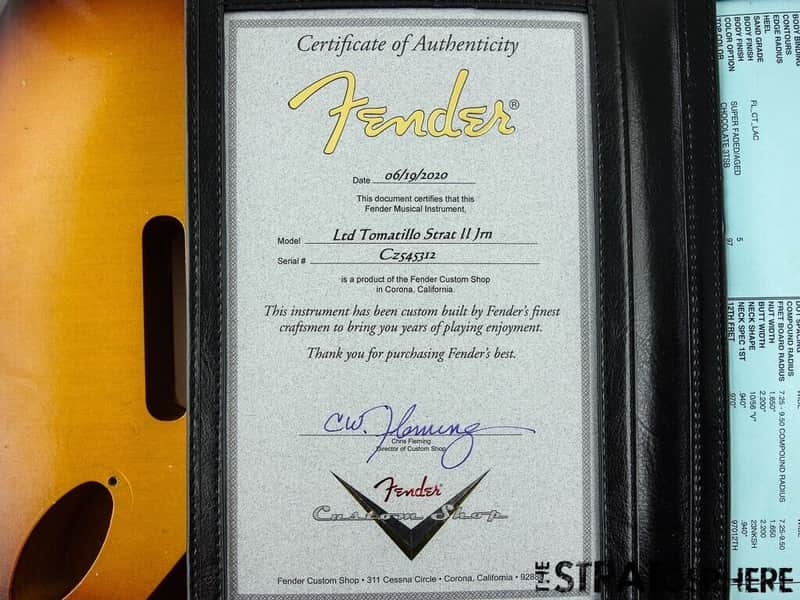 Used Fender Custom Shop Tomatillo CERTIFICATE OF AUTHENTICITY COA & SPEC BOOKLET image 1