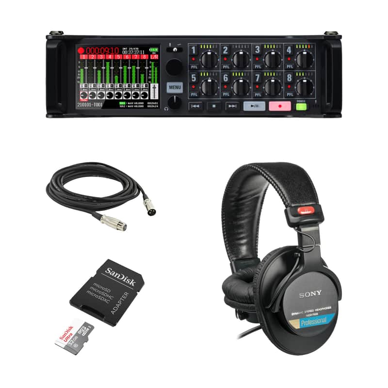 Zoom F8n Pro Multitrack Field Recorder with Sony MDR-7506 Closed-Back Professional Headphones, XLR Cable and SanDisk 32GB SD Card w/ Adapter image 1