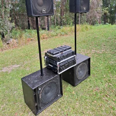 PA system portable EV SX200 tops, EV TL606 subs, Crest 7001 amps, DBX crossover Electrovoice 1990's image 2