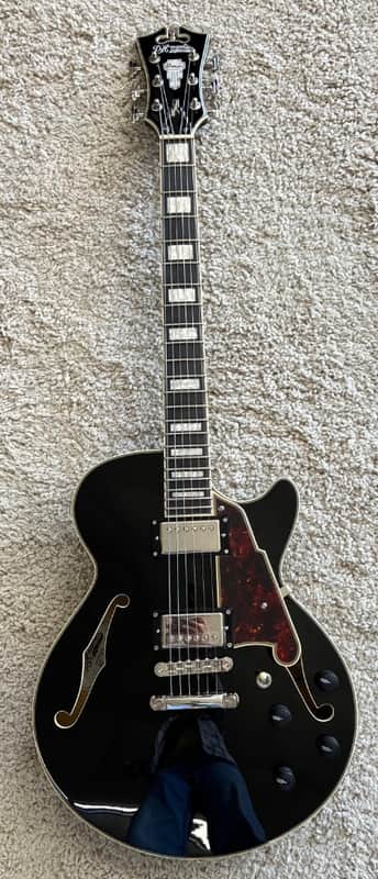 DAngelico Premier SS Semi-Hollow Electric Guitar, Black Flake, Stopbar Tailpiece image 1