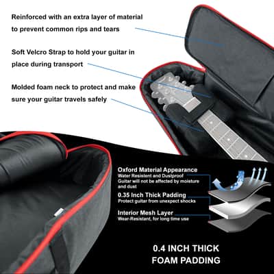 Rockville AGB45-RD Padded Acoustic Guitar Gig Bag with Neck Pad + Secure Strap image 4