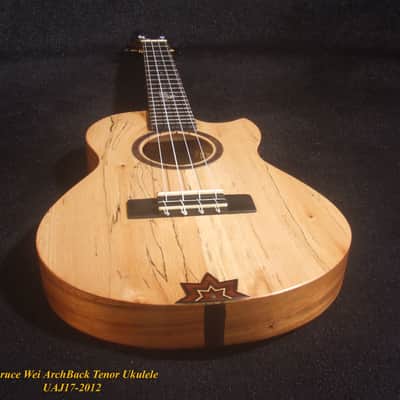 Handmade Cutaway Tenor Ukulele, Solid Spalted Maple & Curly Maple, Archback, Dove Inlay, Soft-bag, Bruce Wei UAJ17-2012 image 2