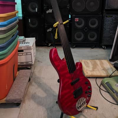 Lakland 55-94 Deluxe, fretless 34" scale, 1996 Red Quilted with case image 5