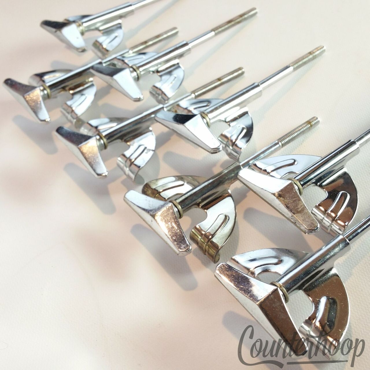 Pearl 8x Bass Drum Tension T-Rods+Claws Metric Japan Chrome 4 3/16" Vintage 60s — main photograph