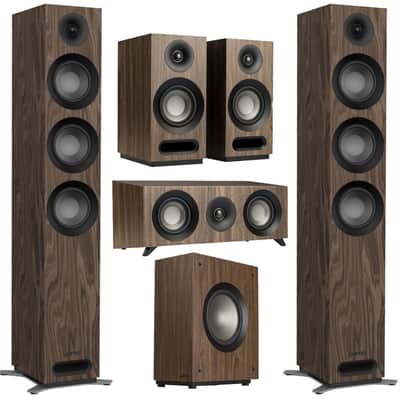 Jamo S 809 5.1 Home Theater Speaker System Bundle with Floorstanding, Bookshelf, Center & Subwoofer \u2013 Dolby Atmos Ready, 240W Front Speakers, 10\u201D Sub, Magnetic Grilles image 1
