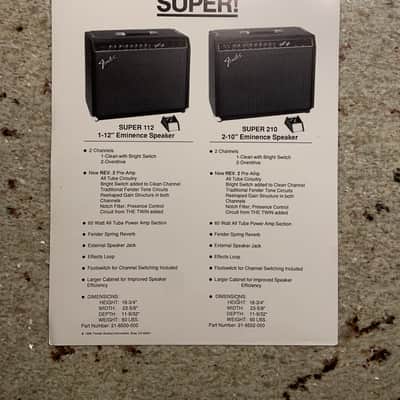 Vintage 1990 Fender Super 210 Super 112 Spec Flyer! image 2