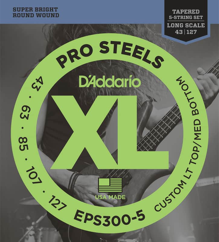 D'Addario EPS300-5 ProSteels 5-String Long Scale Custom Light Bass Guitar Strings, 43-127 image 1