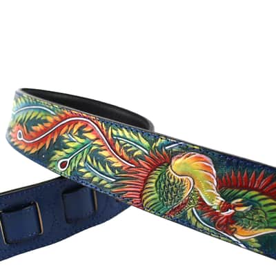 Walker & Williams KB-32 Skinny Cobalt Blue Premium Grain Leather Strap w/Hand Tooled Phoenix image 3
