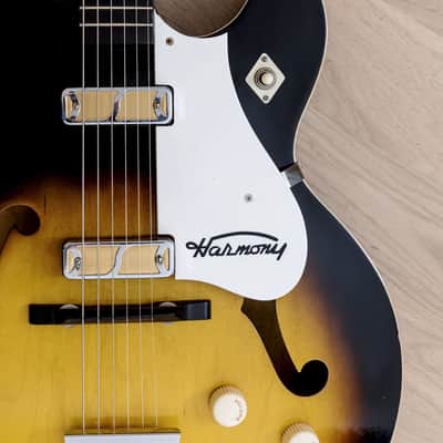 1963 Harmony Rocket H54 Vintage Electric Guitar Sunburst w/ DeArmond Gold Foils image 7