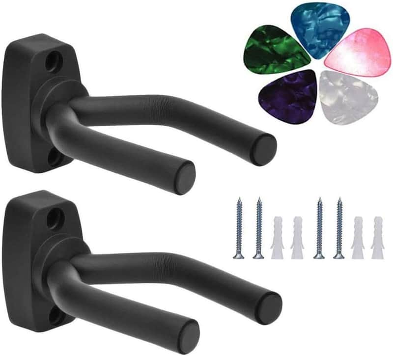Guitar Mount Wall Hanger Stand Ukulele Wall Hook Keep Holder Mount Display 2 Pack with Guitar Picks Violin Wall Stand Mandolin Rack Bracket Bass Accessories Easy to Install(5 Pack Guitar Picks) image 1