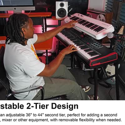 Rockville PKS44 2-Tier Keyboard/DJ Stand+Table Attachment+Gooseneck Mic Stand image 2