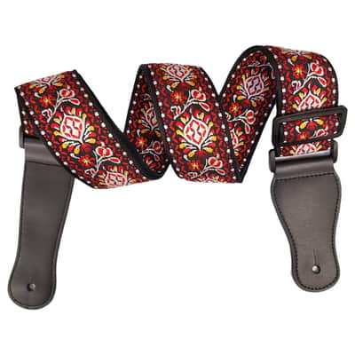 Red Orange Black White Retro Jacquard Woven Guitar Strap image 5
