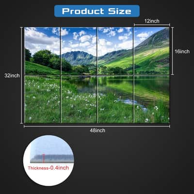 Decorative Acoustic Panels 8 Pack, 48"X32" Large Sound Absorbing Wall Art Panels, Self-Adhesive Sound Proof Foam Panels For Bedroom, Home Theater, Studio, Office - Green Landscape image 2