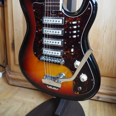VIDEO! 1970s Japan Sakai (Teisco-ish) "Hertiecaster" guitar - pro Setup, player ready image 3