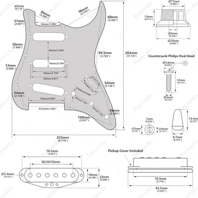 3Ply Loaded SSS Pickguard Vintage F '60s Tones Prewired Strat Pickguard with Staggered Alnico 5 SSS Single Coil Pickups for Fender Stratocaster ST Style Electric Guitars JT/HBZC-01 Black image 5