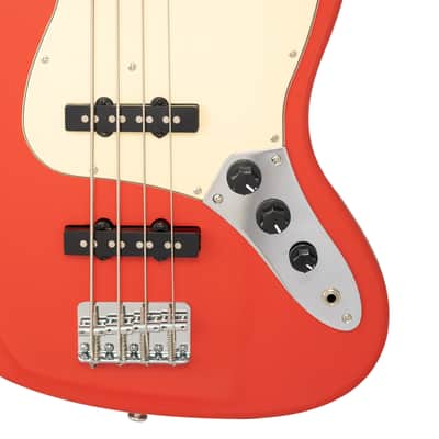The CNZ Audio JB Electric Bass Guitar - Vintage Fiesta Red Finish, Solid Alder Body & Maple Neck image 4