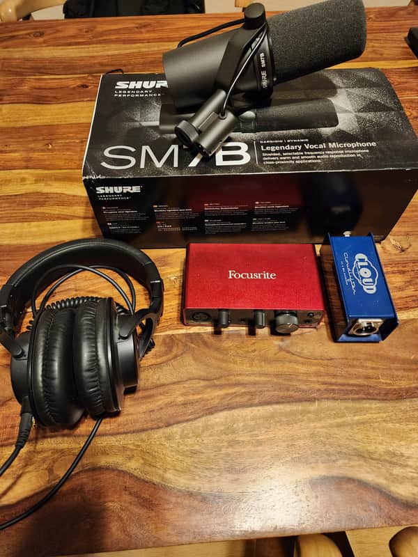 Shure SM7B Bundle: w/ Cloudlifter, Focusrite Scarlett Solo, & AT mx40 Headphone Monitors image 1