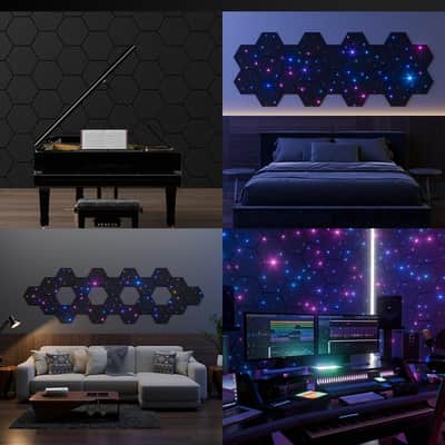 12 Pack Self-adhesive Sound Proof Foam Panels for Walls 12" X 10" X 0.4" - Hexagon Acoustic Panels with Fiber Optic Starlight, Stylish Soundproof Wall Panels Absorb Noise and Wall Decor Black image 4