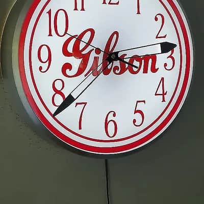 1930's-40's Style Gibson Guitars Pre-War Script Logo Round Light Up Clock Killer Cool Man Cave/Garage Accessory image 2