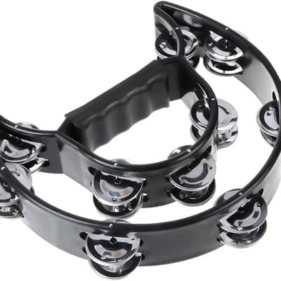 Half Moon Tambourine – Double Row Metal Jingles, Handheld Percussion Instrument with Ergonomic Grip, Black image 3